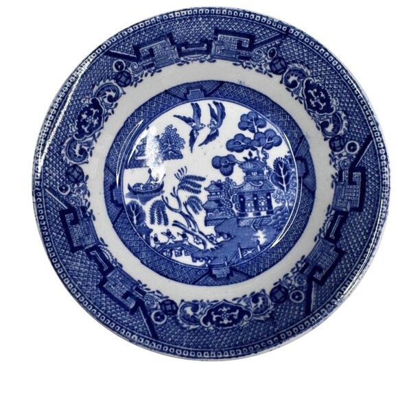 Willow Ware Royal Ironstone Ridgeway Semi China Bowls Blue Transferware 4.5" Vtg - Picture 10 of 12